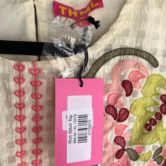 THML White Embroidered Cotton Top with Pink & Green Floral Detail - Picture 4 of 6